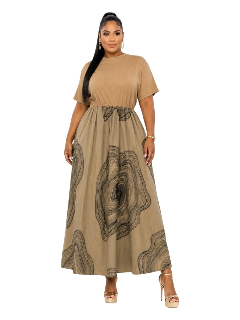 Shein Curve Plus Size Abstract Print Maxi Dress – Short Sleeve.  Size 1X.